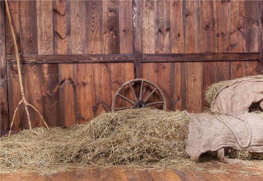 Wood Barn Straw Autumn Halloween Photo Backdrop for Picture