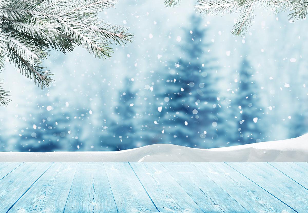 Winter Snowing Pine Branch Photography Backdrop