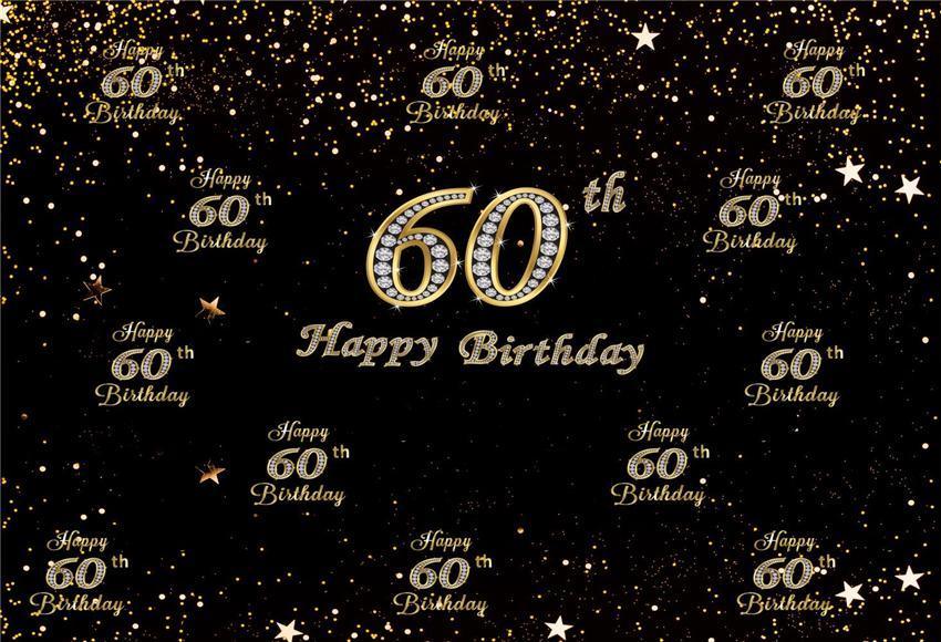 60th Diamond Happy Birthday Gold Star Backdrop for Party