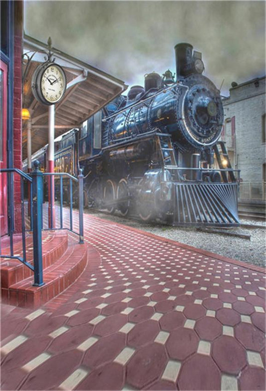 Retro Train Fabric Photography Backdrop for Photographer