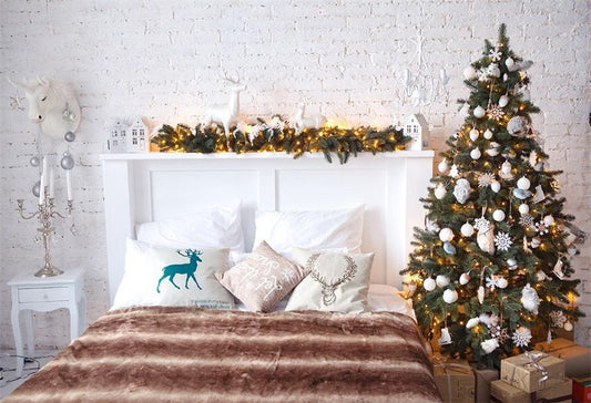 White Bed Headboard Christmas Backdrops for Picture