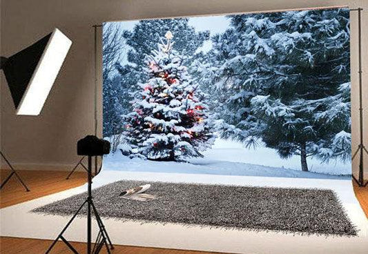 Winter Snow Cover Pine Photo Backdrops