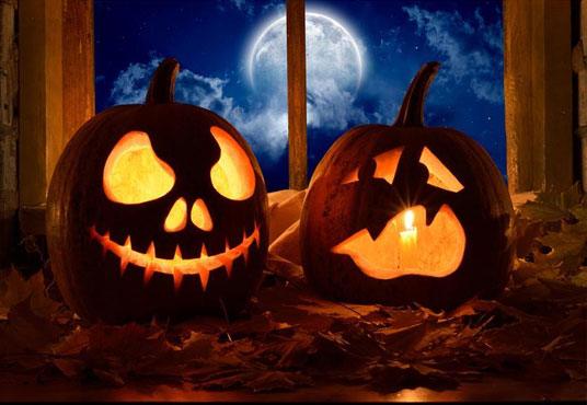 Window Halloween Pumpkin Light Photography Backdrop
