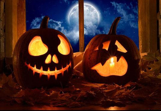 Window Halloween Pumpkin Light Photography Backdrop