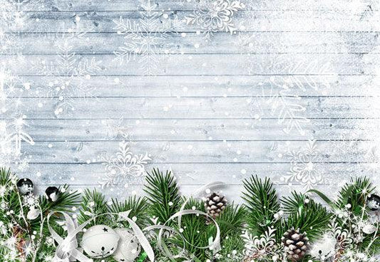 Christmas pine branches snowflakes wooden wall photography background