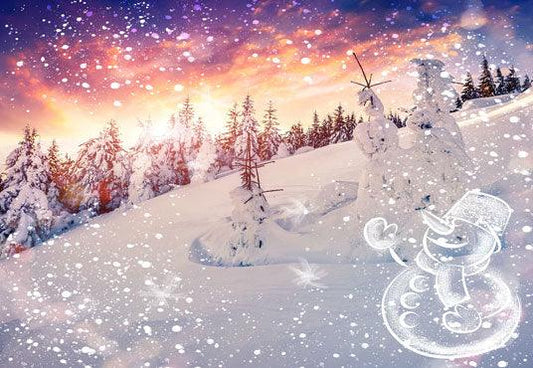 Christmas Snow Cover Mountain Ice Snowman Backdrop for Photography