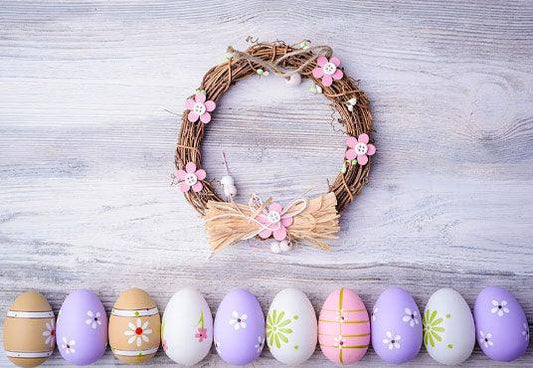 Lavender Easter Wood Wall Eggs Wreath Backdrop for Picture