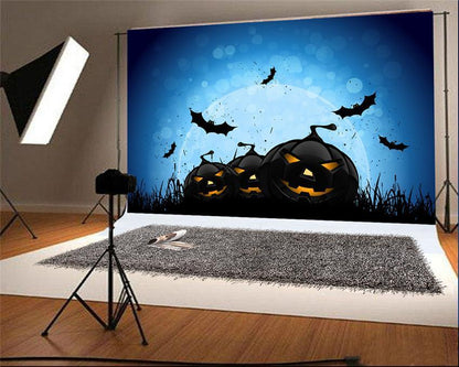 Black Pumpkin Bats Halloween Backdrop