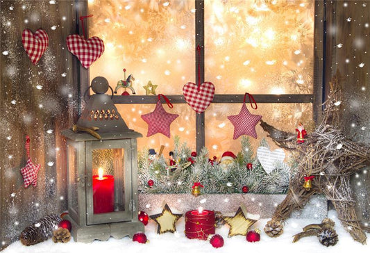 Christmas Wooden Windows Snow Backdrop