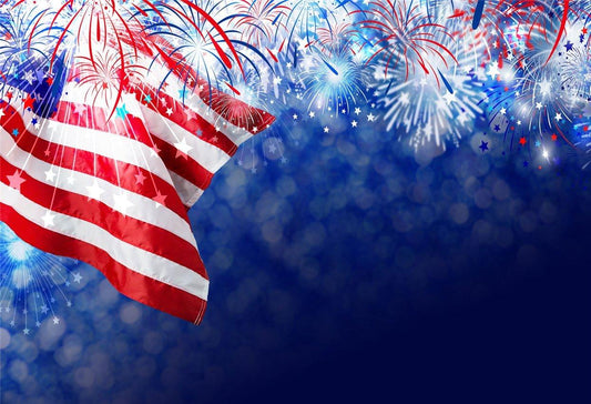 Glitter Independence Day Flags Navy Blue Backdrop