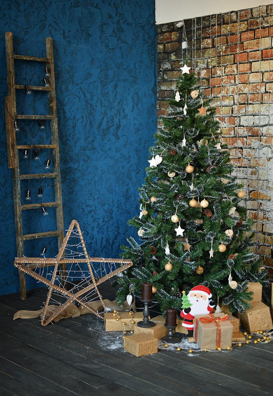Blue Wood Floor Christmas Backdrops