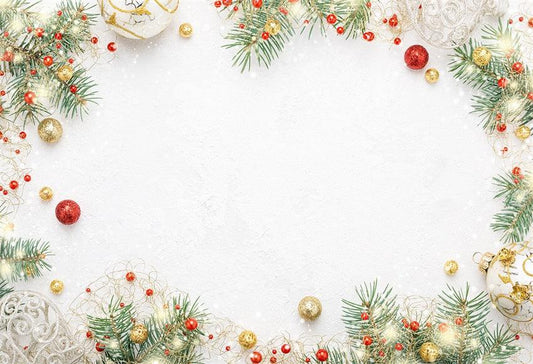 White Snow Pine Tree Branch Gold Bell Backdrops for Christmas