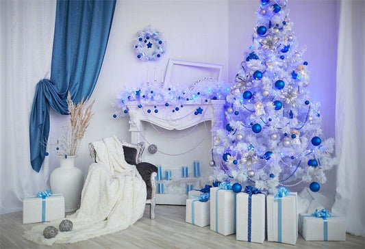 Blue Bell Christmas Tree Wood Floor Backdrop for Studio