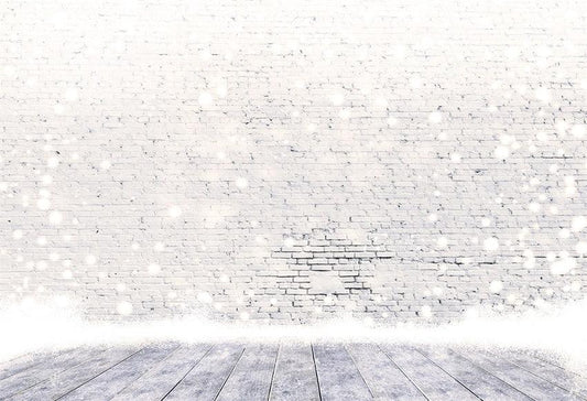 White Snowflake Brick Wall Photography Backdrop for Christmas