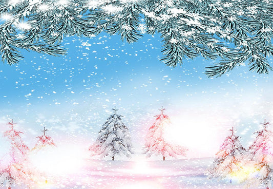 Winter Snow Pine Branch Photo Backdrop for Photography
