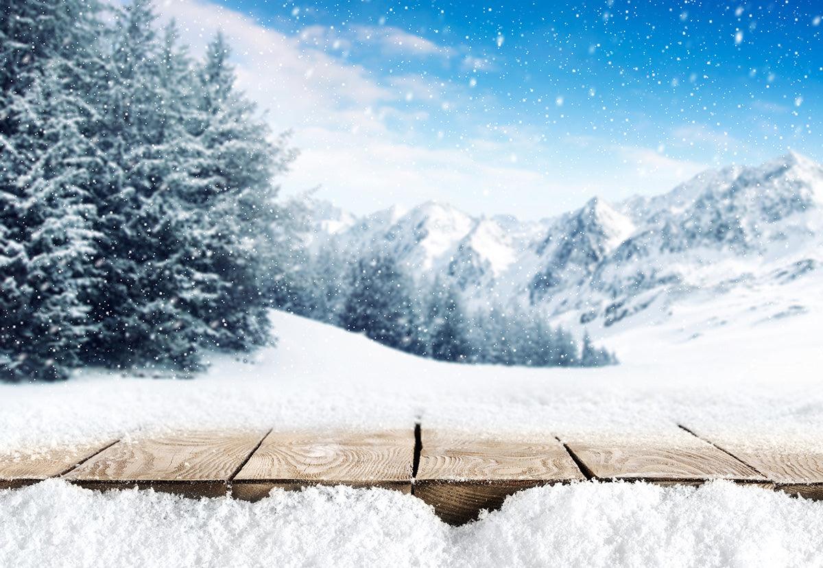 Winter Snowing Pine Forest Photography Backdrop