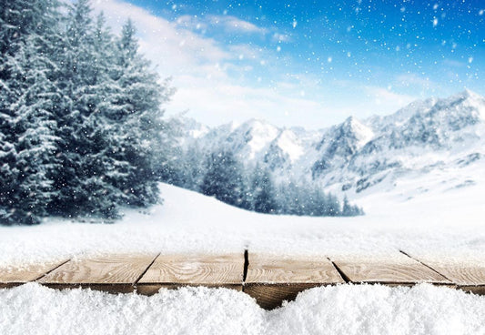 Winter Snowing Pine Forest Photography Backdrop