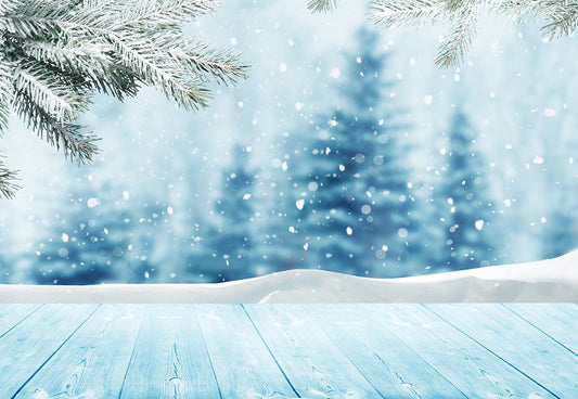 Winter Snowing Pine Branch Photography Backdrop
