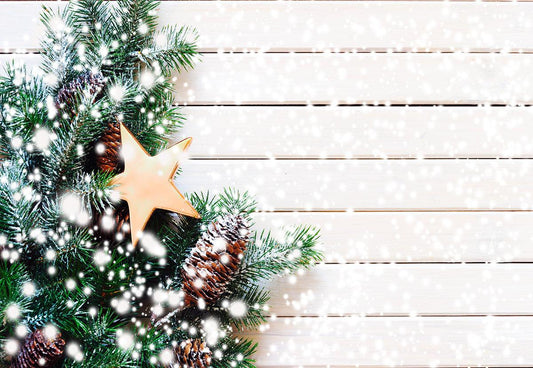 Pine Branch Snowflake Wood Wall Photography Backdrop for Christmas