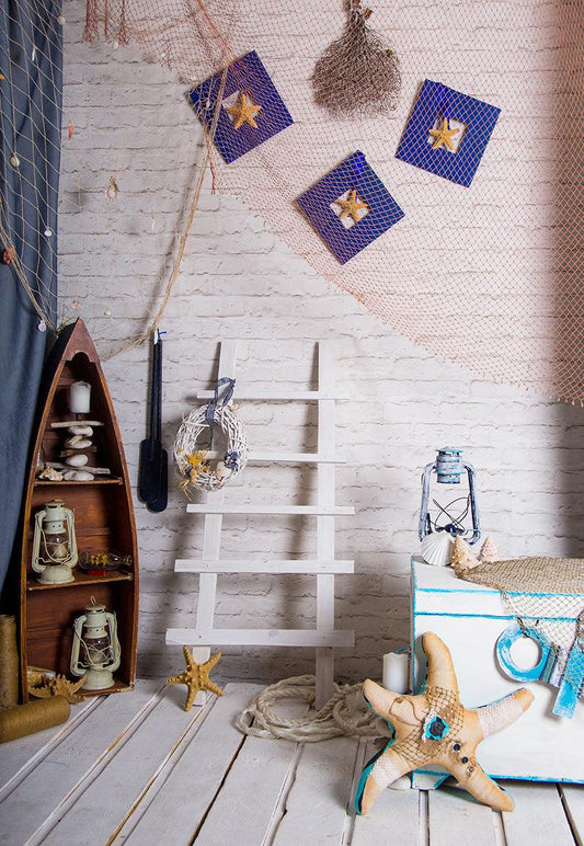 Fishing Net Anchor Brick Wall Vintage Boat Backdrop for Picture