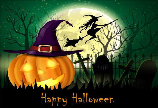 Big Moon Witch Halloween Backdrop for Photography