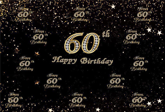 60th Diamond Happy Birthday Gold Star Backdrop for Party