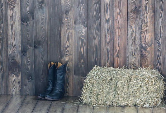 Dark Grey Wooden Straw West Autumn Photography Backdrops