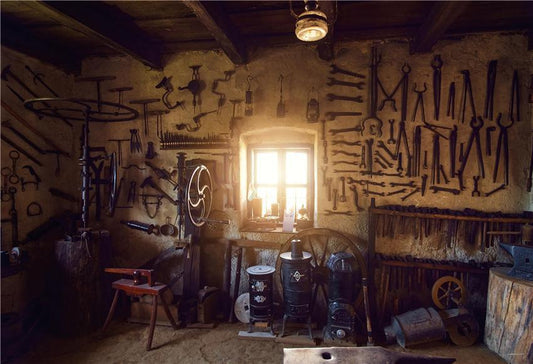 Retro Tool Room Barn Backdrop for Photography Prop