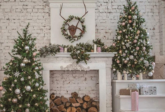 Beige Brick Wall Christmas Photography Backdrops