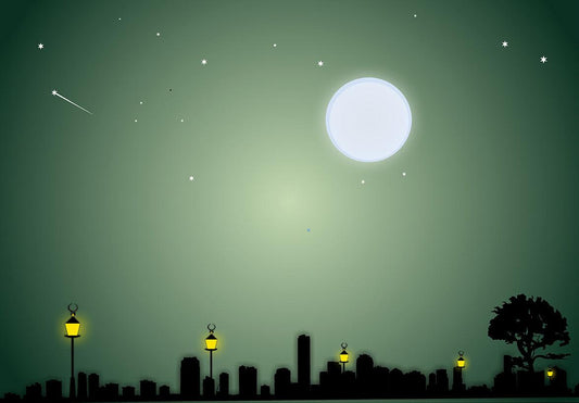 Night of Street Big Moon sky Backdrop
