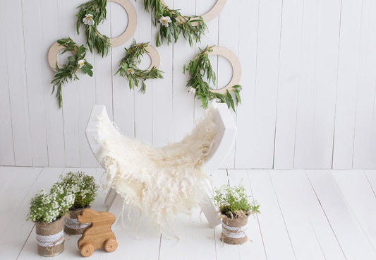 White Wood Wall Birthday Baby Show Backdrops for Picture