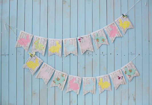 Vintage Blue Wood Wall Rabbit Card Easter Photography Backdrop